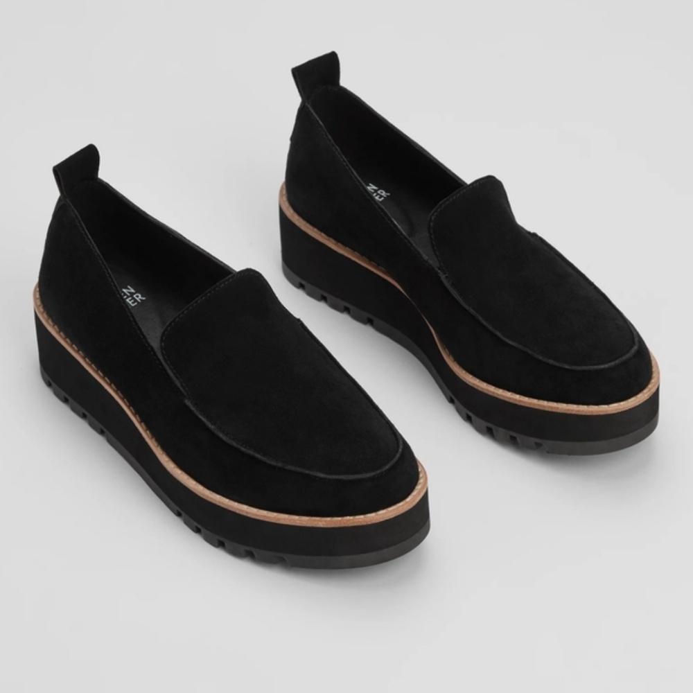 Eileen Fisher Women's Black Suede Wedge Loafers Size 8.5